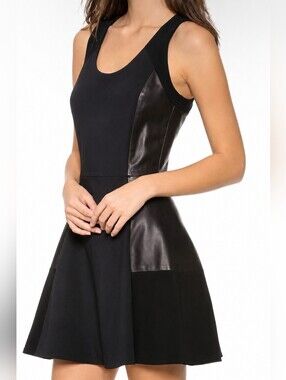 Rag & Bone - Montrose Black Leather Panel Scoop Neck A-line Size 8